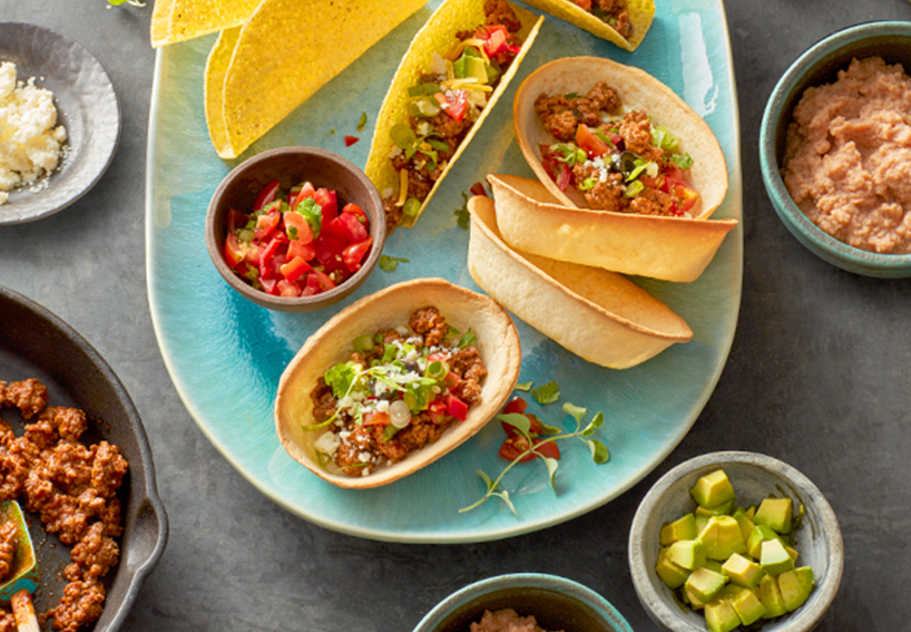 Taco boats, pico, refried beans, guacamole