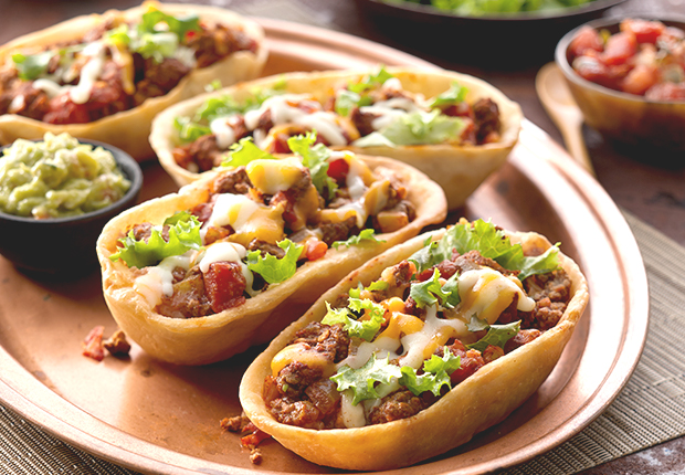 Beef Chimichanga Taco Bowls on a tray